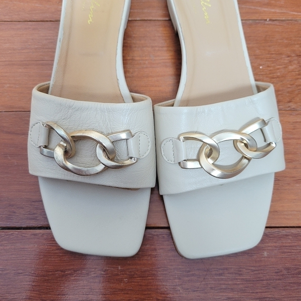 Avellini Beige Leather Slides - Picture 2 of 7